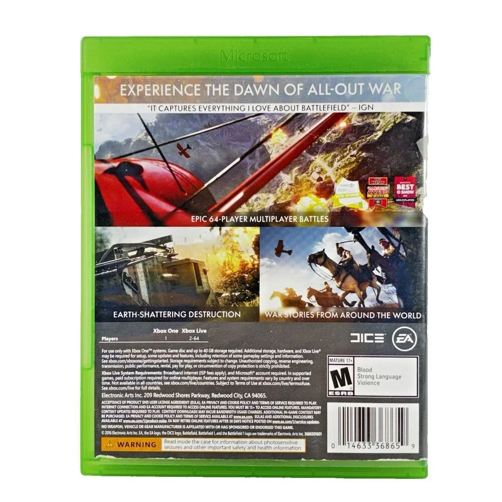 Battlefield 1 Microsoft Xbox One EA DICE with Insert Tested